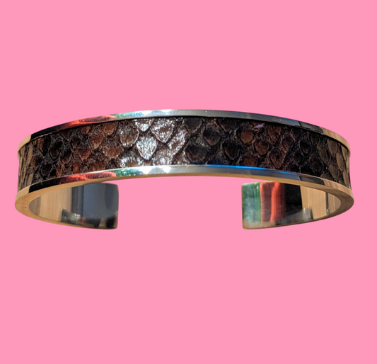 Bracelet argent Jacky Python noir et marron
