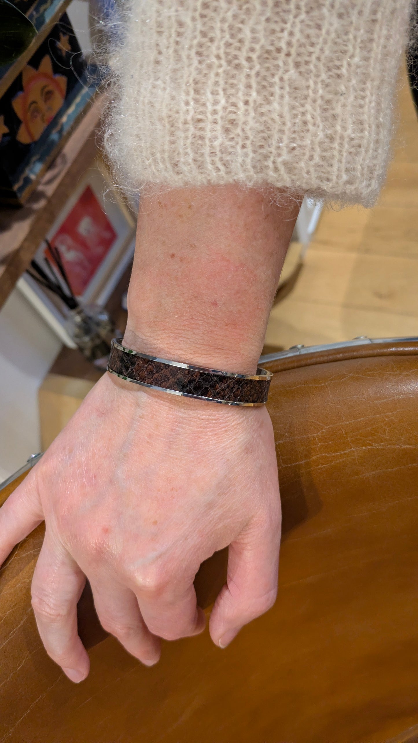Bracelet argent Jacky Python noir et marron